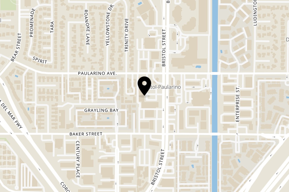 Map showing the location of Tiger Plate on 3033 Bristol St in Costa Mesa
